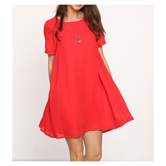 Bright Red Short Sleeve Backless Shift Dress - Picture 4 of 8